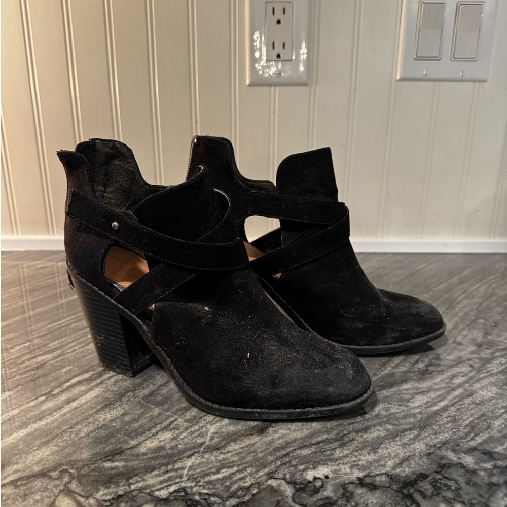 Sugar Black Ankle Booties with Chunky Heel